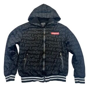 Encrypted Legend Mens Sherpa Lined Full Zip Hoodie Black Grey Small Print